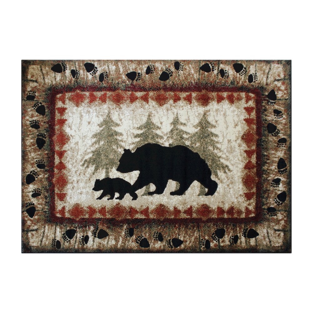 4' x 5' Rustic Lodge Wandering Black Bear and Cub Area Rug with Jute Backing