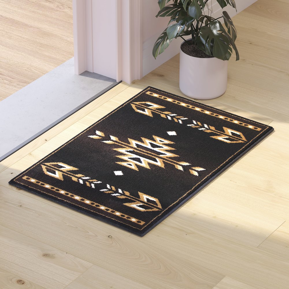 Southwestern 2' x 3' Brown Area Rug - Olefin Accent Rug with Jute Backing