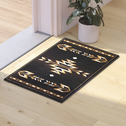 Southwestern 2' x 3' Brown Area Rug - Olefin Accent Rug with Jute Backing