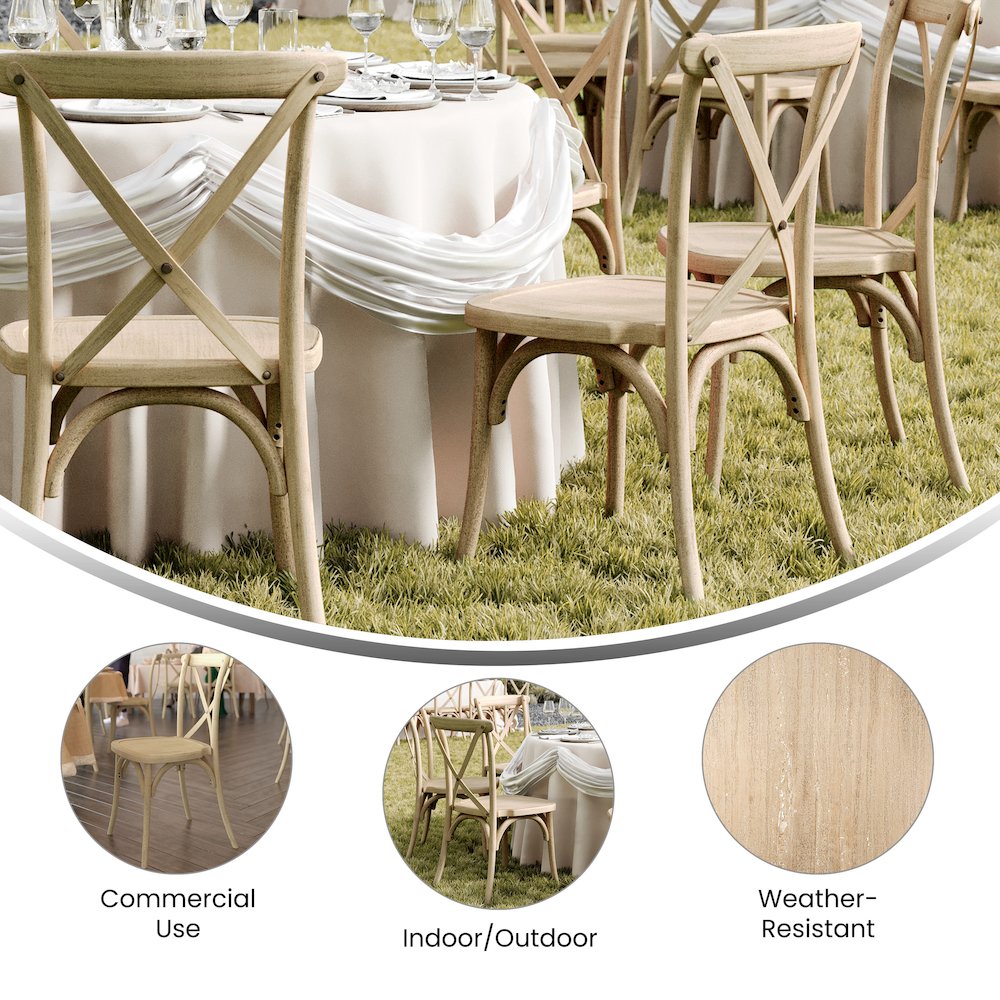 HERCULES Commercial Light Oak Wood Look Stackable Resin Cross Back Chair