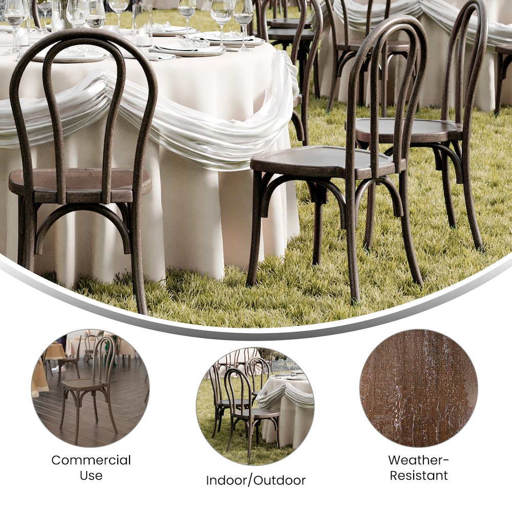 HERCULES Commercial Dark Brown Wood Look Stackable Resin Thonet Style Chair