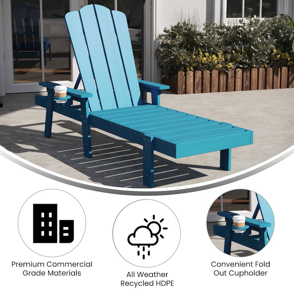 Commercial Adjustable Adirondack Lounger with Cupholder, Blue