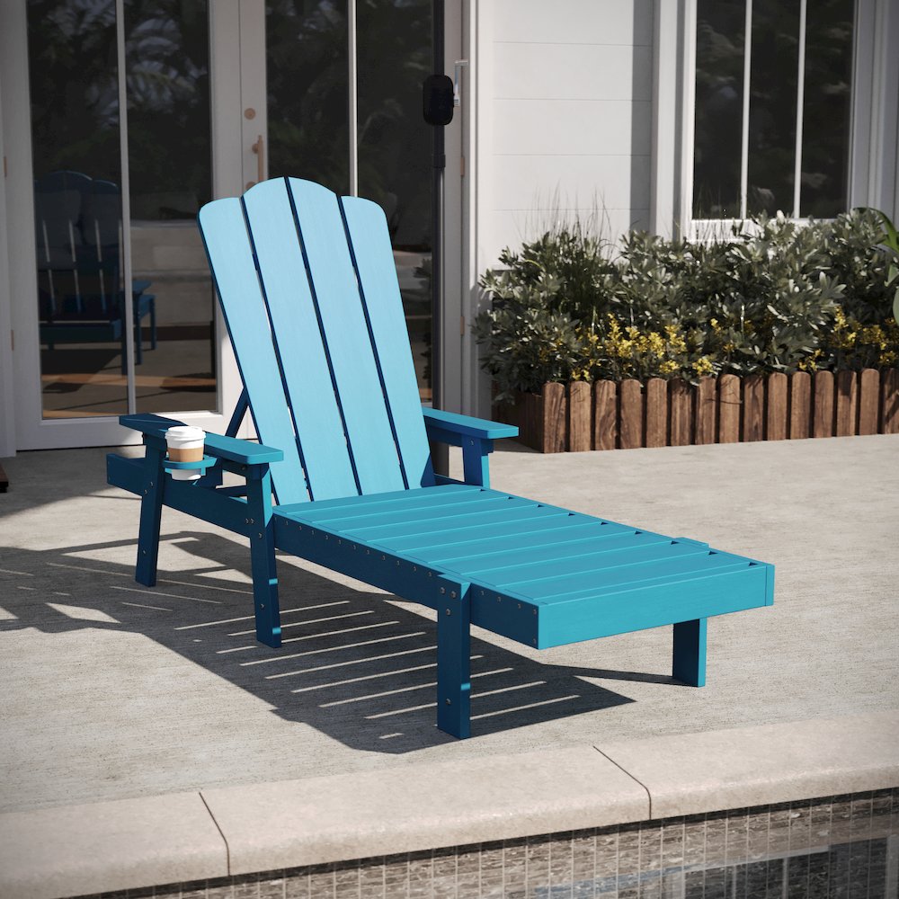 Commercial Adjustable Adirondack Lounger with Cupholder, Blue