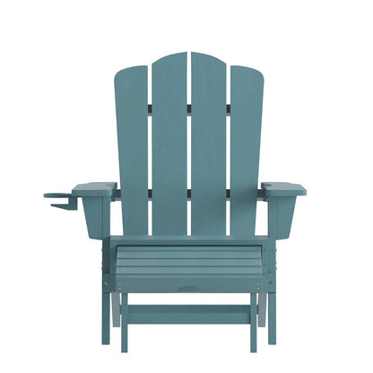 Commercial Adirondack Chair with Pull-Out Ottoman and Cupholder
