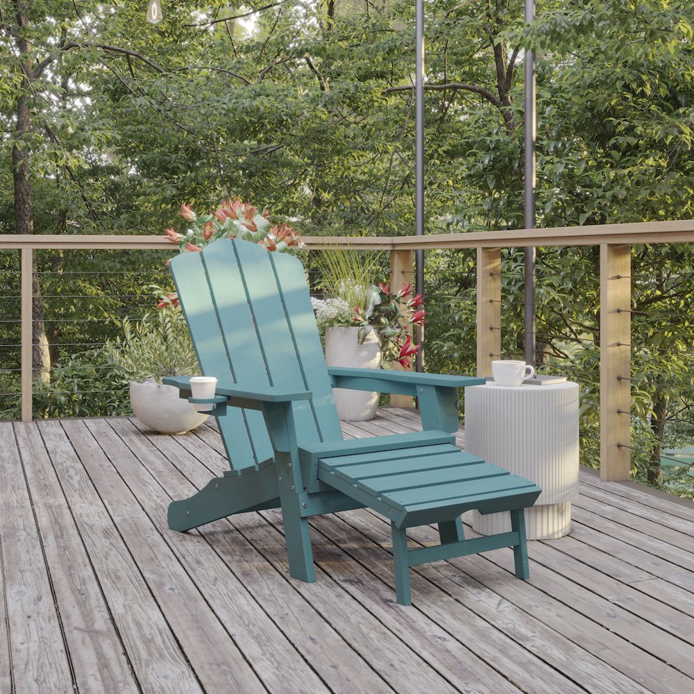 Commercial Adirondack Chair with Pull-Out Ottoman and Cupholder