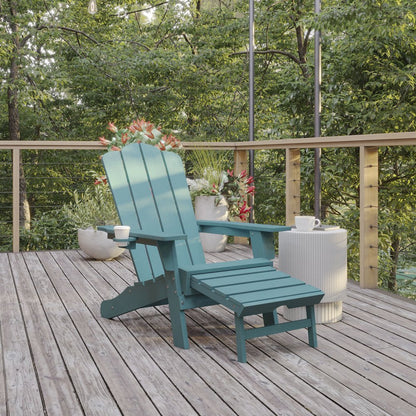 Commercial Adirondack Chair with Pull-Out Ottoman and Cupholder