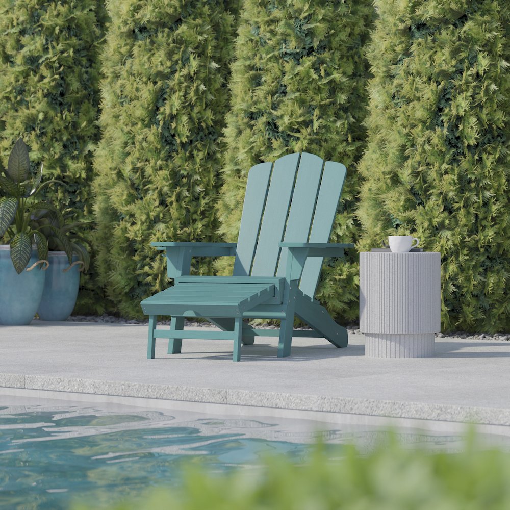 Commercial Adirondack Chair with Pull-Out Ottoman and Cupholder