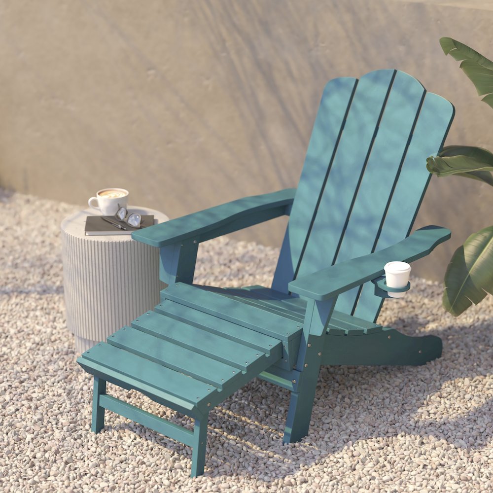 Commercial Adirondack Chair with Pull-Out Ottoman and Cupholder