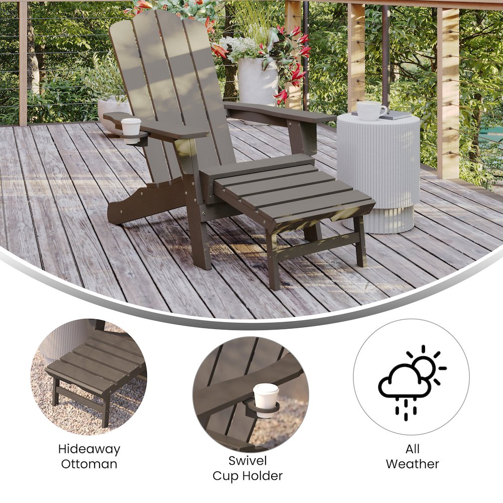 Commercial Adirondack Chair with Pull-Out Ottoman and Cupholder