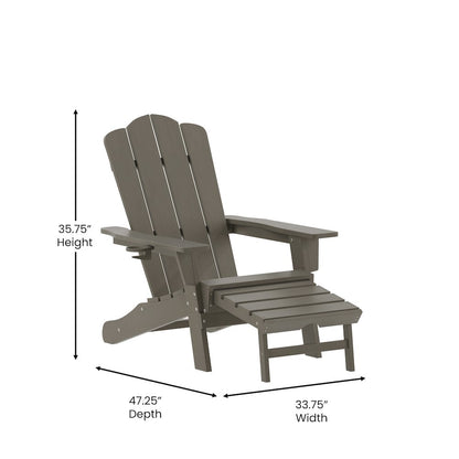 Commercial Adirondack Chair with Pull-Out Ottoman and Cupholder