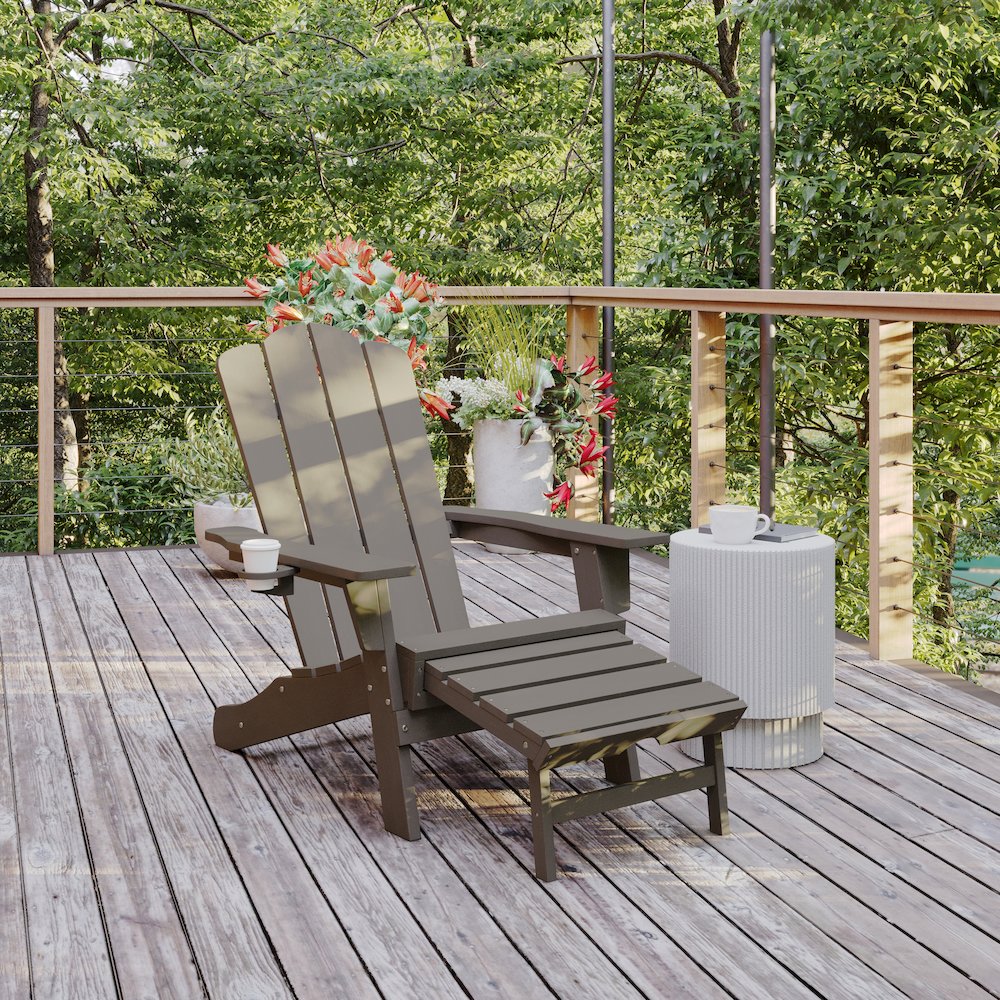 Commercial Adirondack Chair with Pull-Out Ottoman and Cupholder