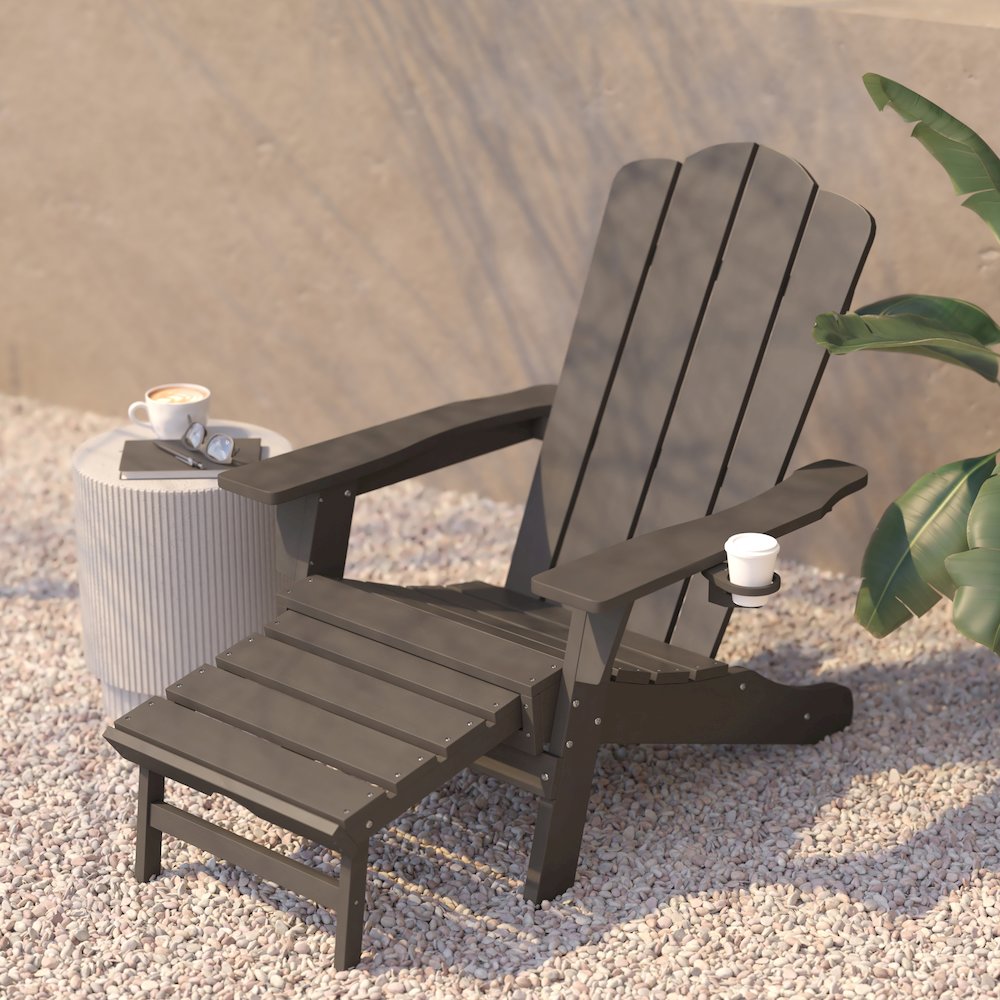 Commercial Adirondack Chair with Pull-Out Ottoman and Cupholder