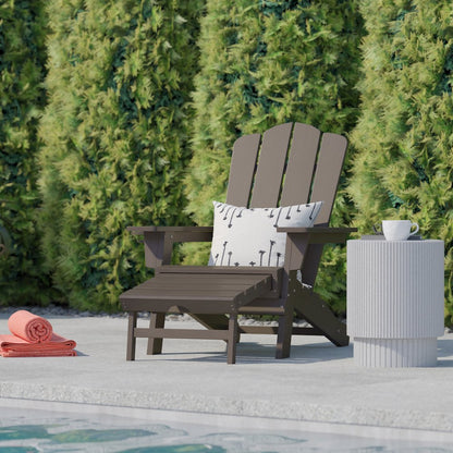 Commercial Adirondack Chair with Pull-Out Ottoman and Cupholder