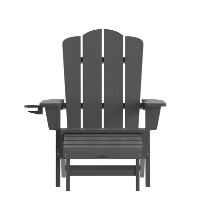 Commercial Adirondack Chair with Pull-Out Ottoman and Cupholder