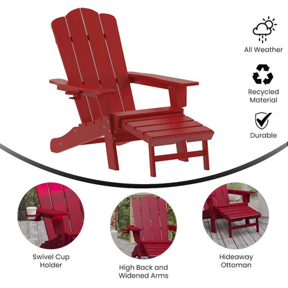 Commercial Adirondack Chair with Pull-Out Ottoman and Cupholder