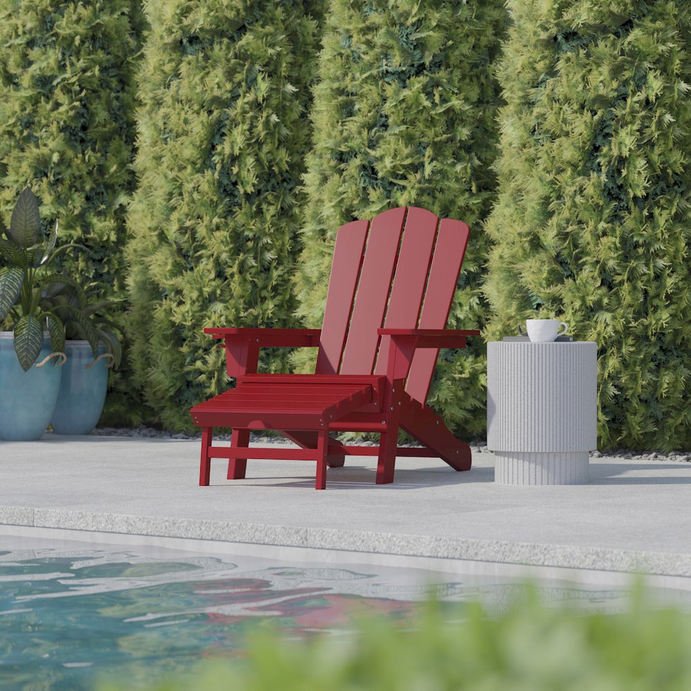 Commercial Adirondack Chair with Pull-Out Ottoman and Cupholder