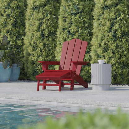 Commercial Adirondack Chair with Pull-Out Ottoman and Cupholder