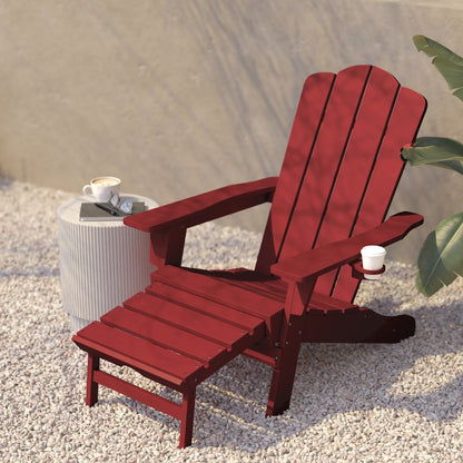 Commercial Adirondack Chair with Pull-Out Ottoman and Cupholder