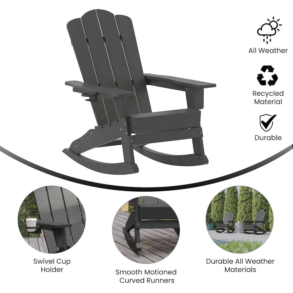 Contemporary Commercial Grade Adirondack Rocking Chair with Cupholder