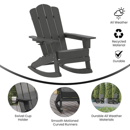 Contemporary Commercial Grade Adirondack Rocking Chair with Cupholder