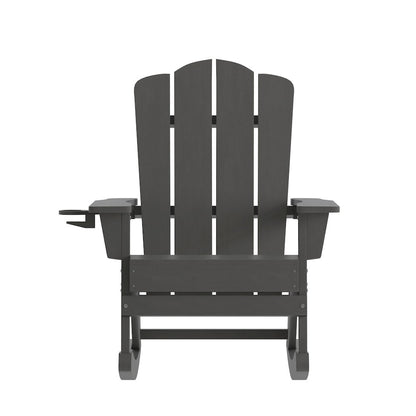 Contemporary Commercial Grade Adirondack Rocking Chair with Cupholder