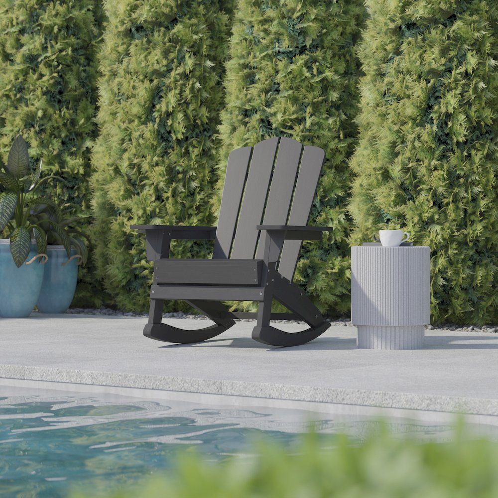 Contemporary Commercial Grade Adirondack Rocking Chair with Cupholder
