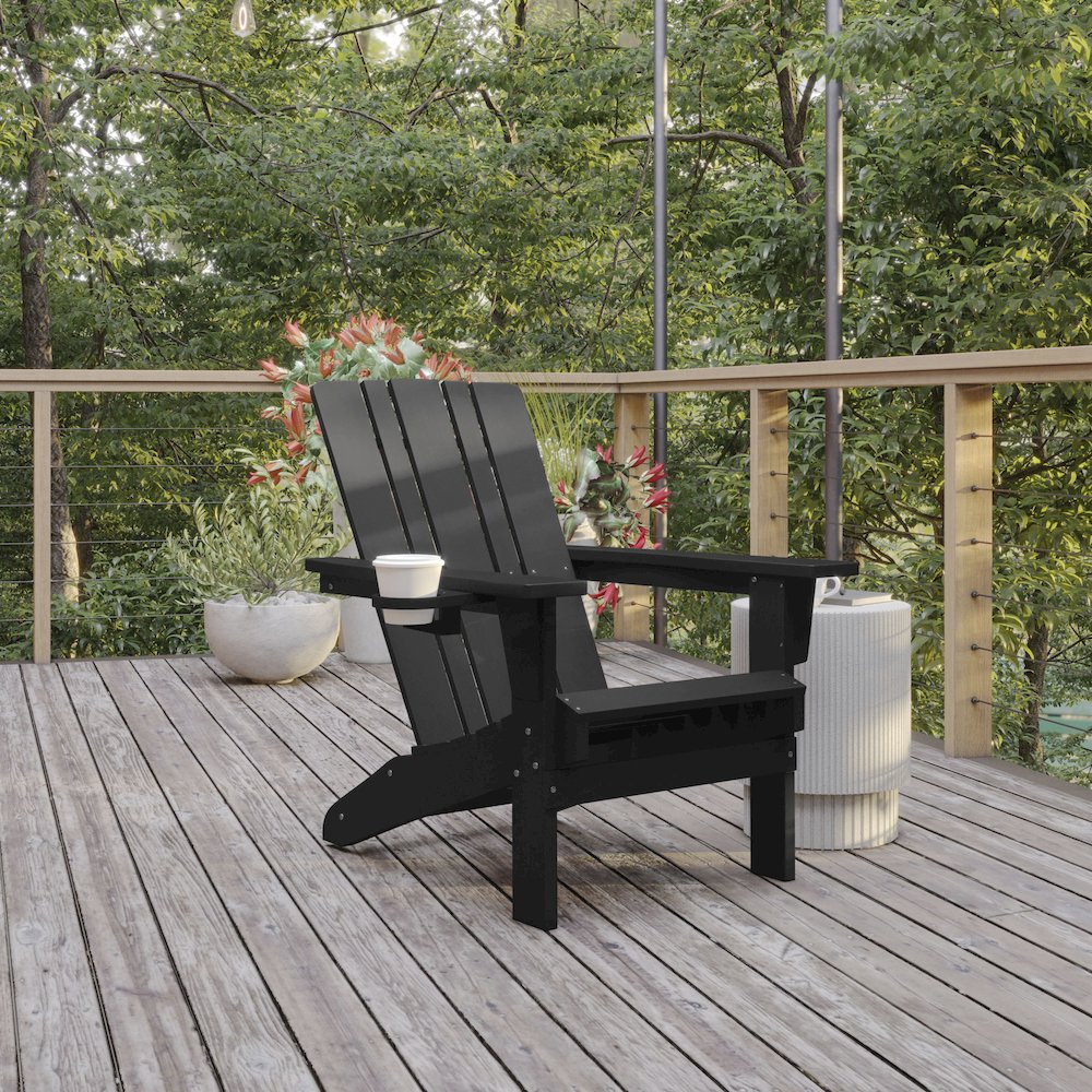 Contemporary Commercial Grade Adirondack Patio Chair with Cupholder