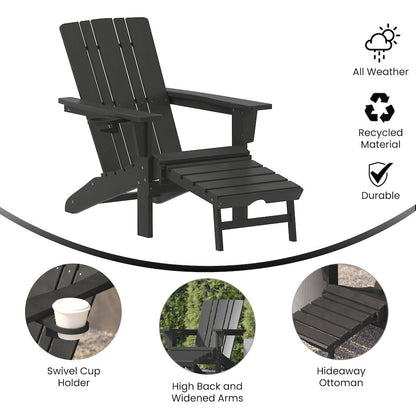 Commercial Adirondack Chair with Pull-Out Ottoman and Cupholder