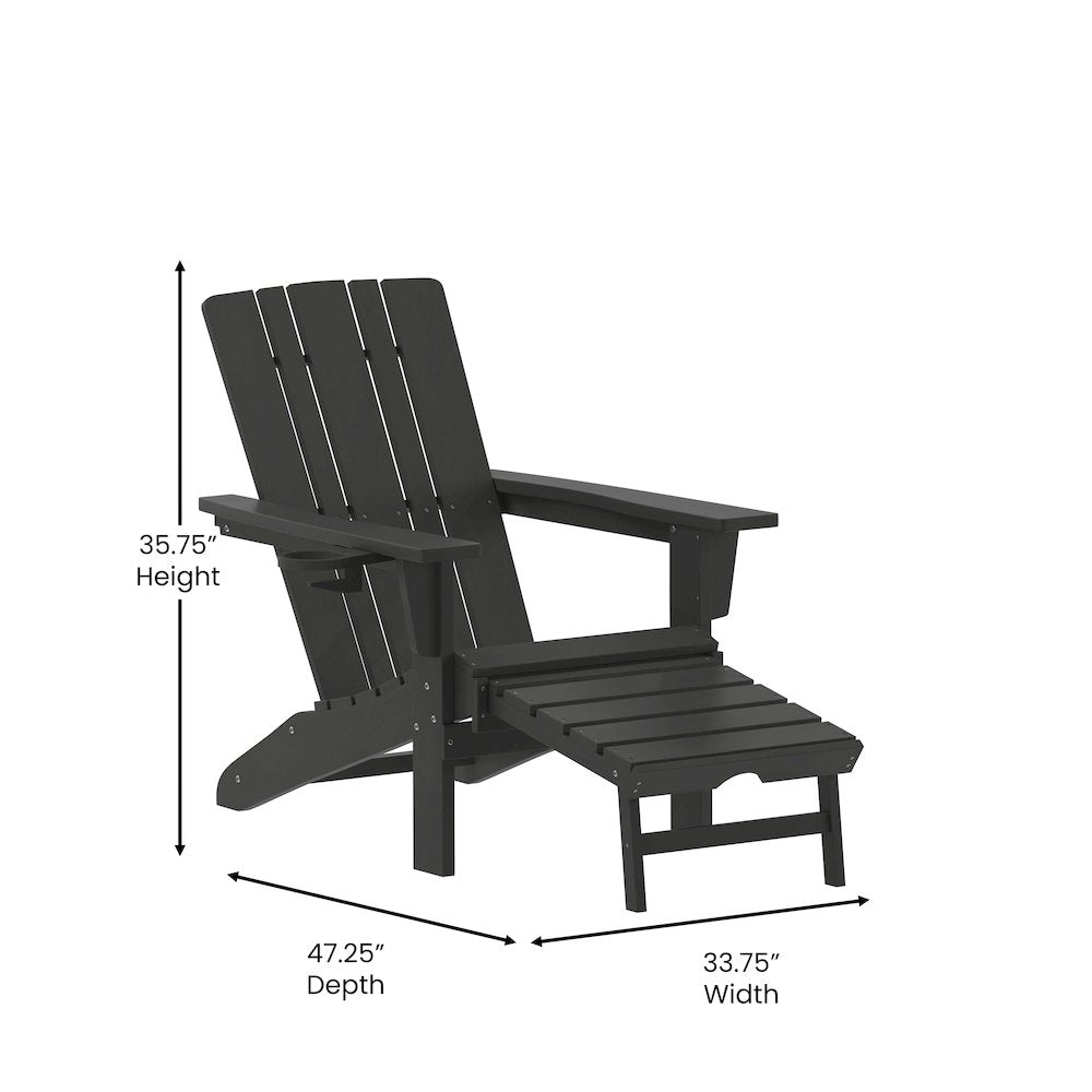 Commercial Adirondack Chair with Pull-Out Ottoman and Cupholder