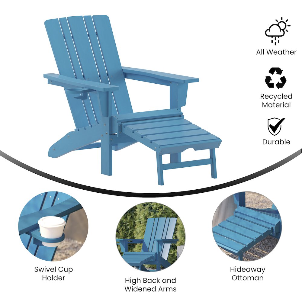 Commercial Adirondack Chair with Pull-Out Ottoman and Cupholder