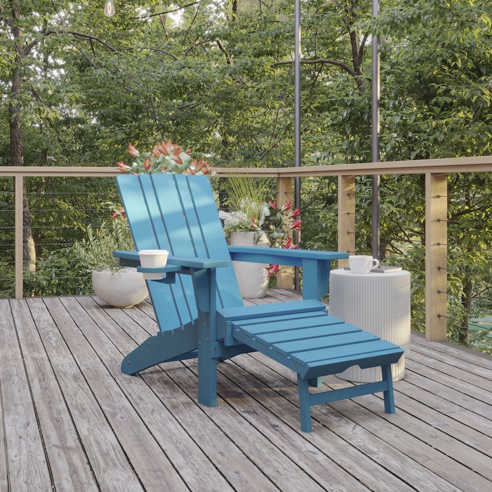 Commercial Adirondack Chair with Pull-Out Ottoman and Cupholder