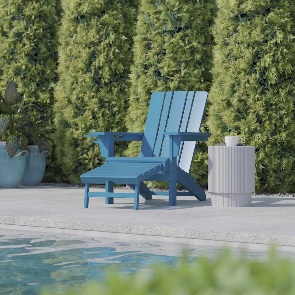 Commercial Adirondack Chair with Pull-Out Ottoman and Cupholder