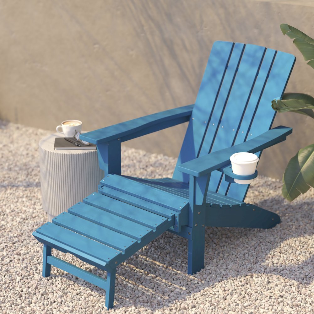 Commercial Adirondack Chair with Pull-Out Ottoman and Cupholder