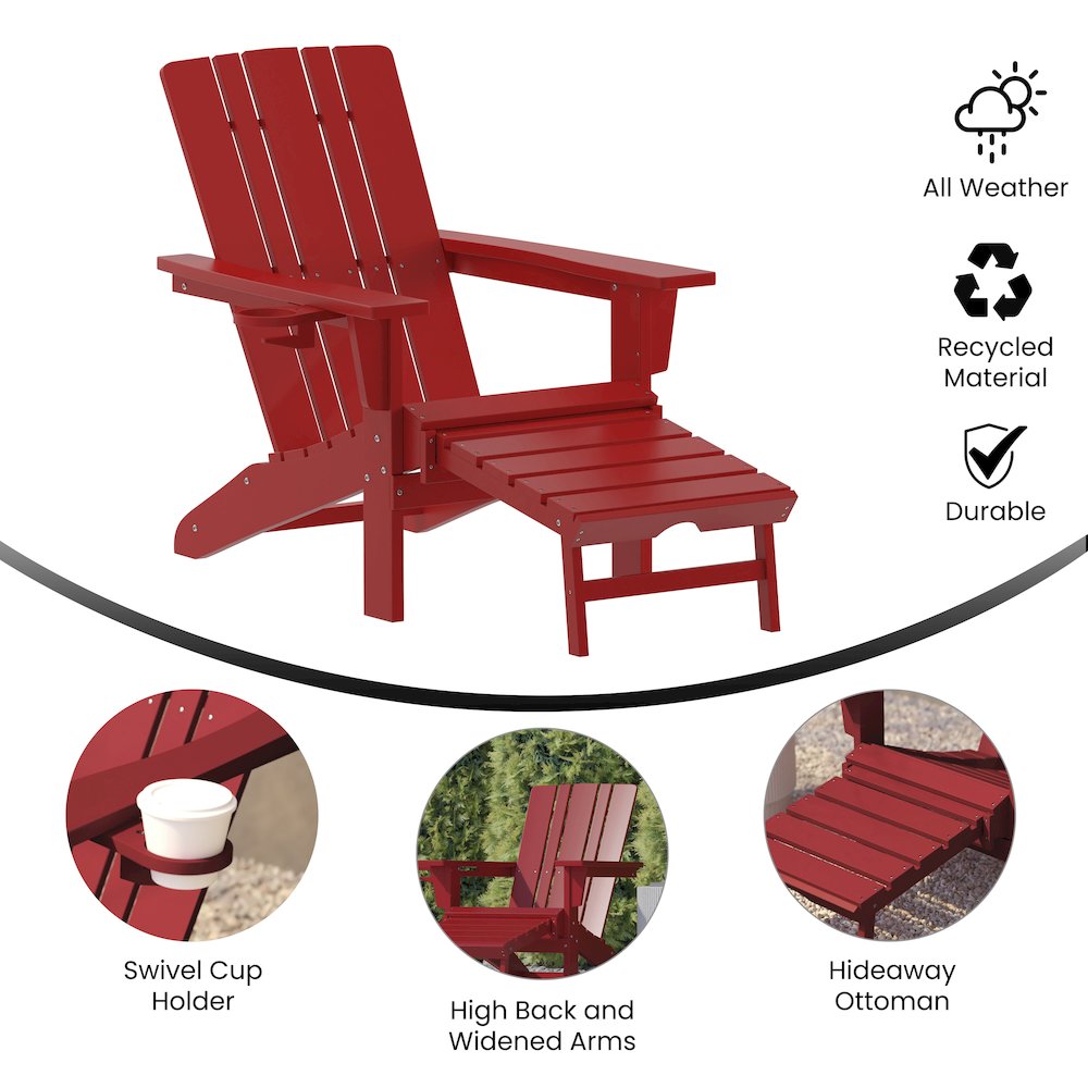 Commercial Adirondack Chair with Pull-Out Ottoman and Cupholder