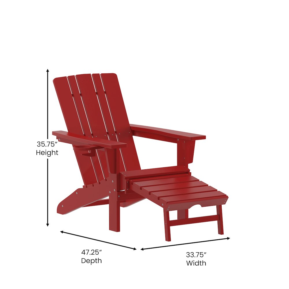 Commercial Adirondack Chair with Pull-Out Ottoman and Cupholder