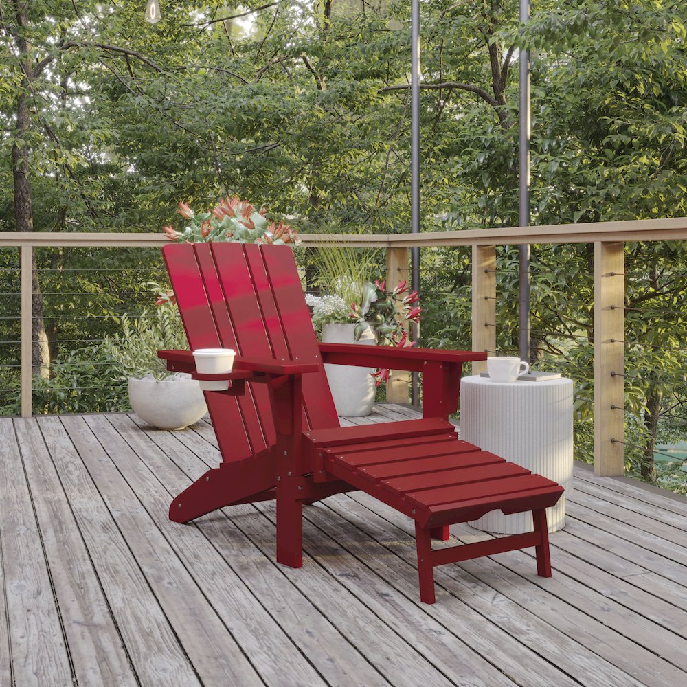 Commercial Adirondack Chair with Pull-Out Ottoman and Cupholder