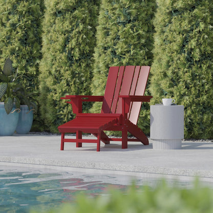 Commercial Adirondack Chair with Pull-Out Ottoman and Cupholder