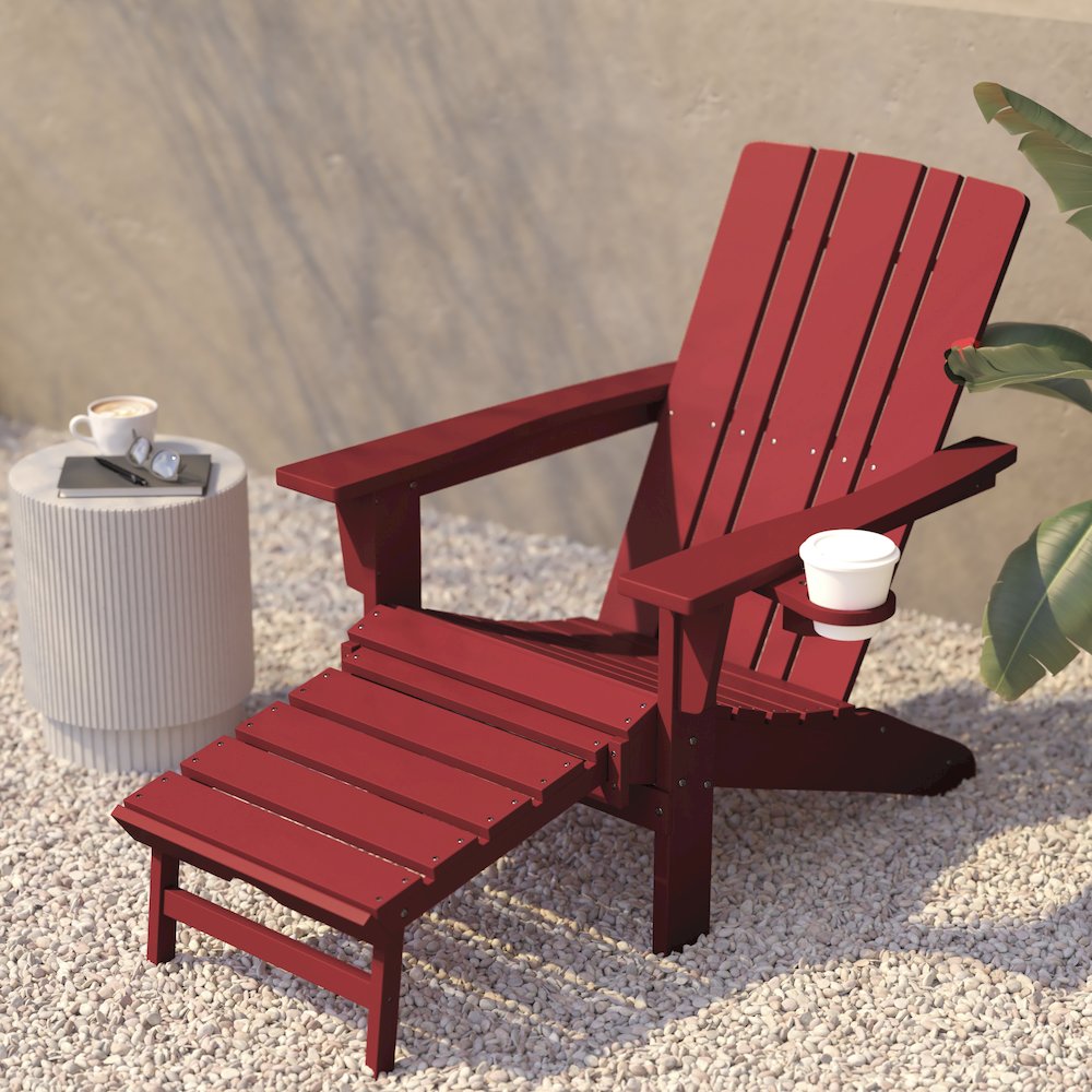 Commercial Adirondack Chair with Pull-Out Ottoman and Cupholder