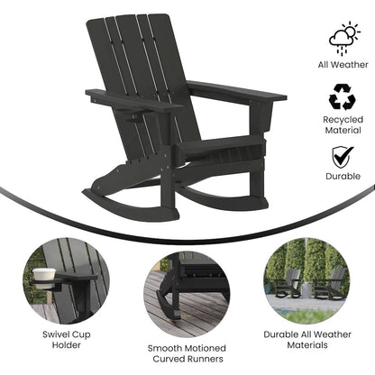 Contemporary Commercial Grade Adirondack Rocking Chair with Cupholder