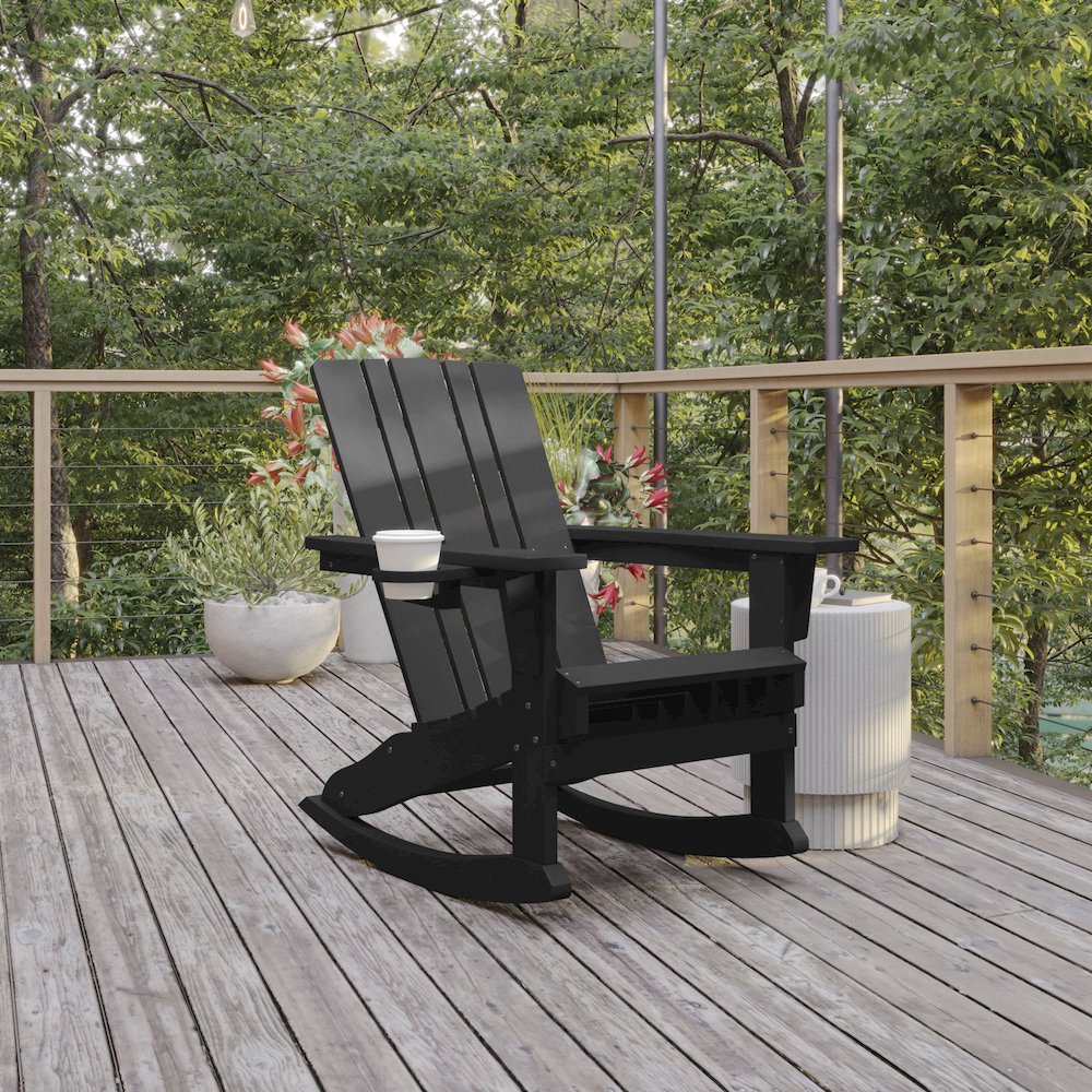 Contemporary Commercial Grade Adirondack Rocking Chair with Cupholder
