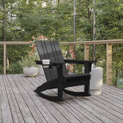 Contemporary Commercial Grade Adirondack Rocking Chair with Cupholder