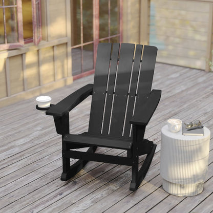 Contemporary Commercial Grade Adirondack Rocking Chair with Cupholder