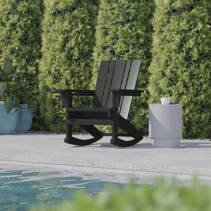 Contemporary Commercial Grade Adirondack Rocking Chair with Cupholder