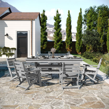 Contemporary 7 Piece Commercial Grade Adirondack Dining Set, Gray