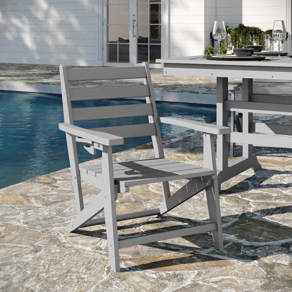 Contemporary 7 Piece Commercial Grade Adirondack Dining Set, Gray