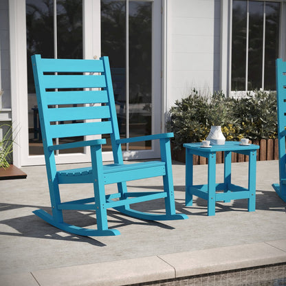 3-Piece Set with 2 Contemporary All-Weather Rocking Chairs and End Table in Blue