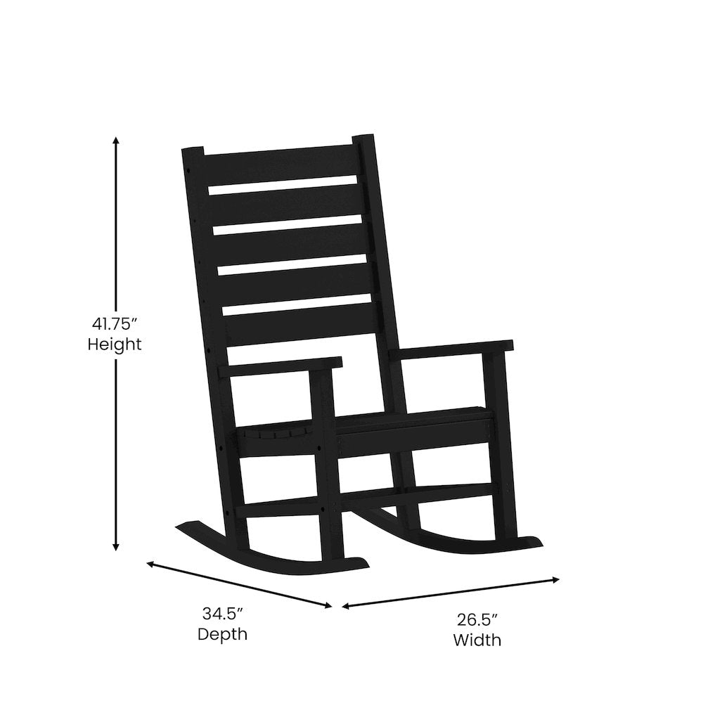 3-Piece Set with 2 Contemporary All-Weather Rocking Chairs and End Table, Black