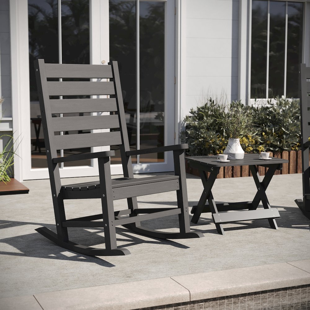 3-Piece Set with 2 Contemporary All-Weather Rocking Chairs and End Table in Gray