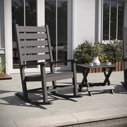 3-Piece Set with 2 Contemporary All-Weather Rocking Chairs and End Table in Gray
