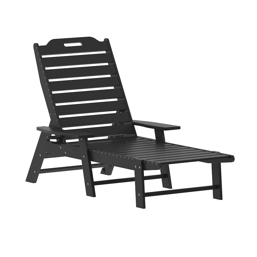 3-Piece Set with 2 Adjustable HDPE Loungers and Folding Side Table in Black